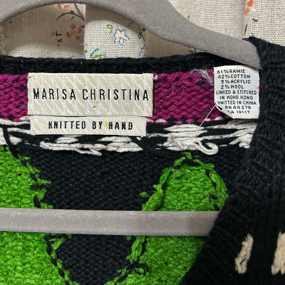 VTG 90s Marisa Christina Christmas Tree Holiday Zip Cardigan Handmade M - Picture 2 of 3